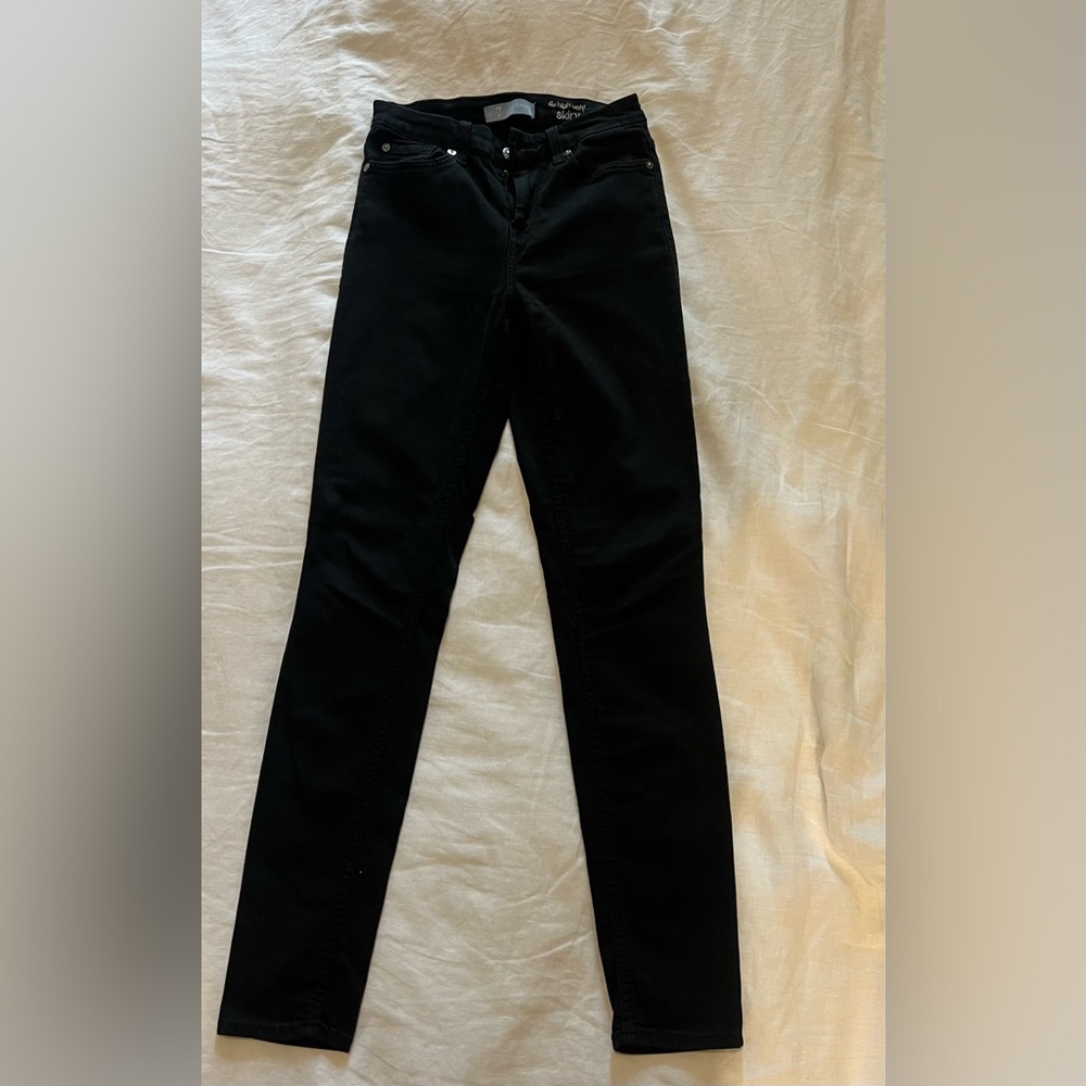 7 for all mankind black high-waisted skinny jeans